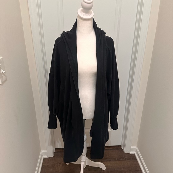 Athleta Black Hooded Cardigan Oversized Sweatshirt Size Small - Picture 6 of 8